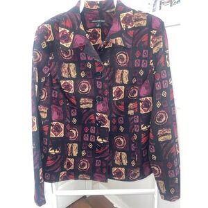 Briggs New York Shirt Women's Black Maroon Button Down Long Sleeve Pads Sz Lg
